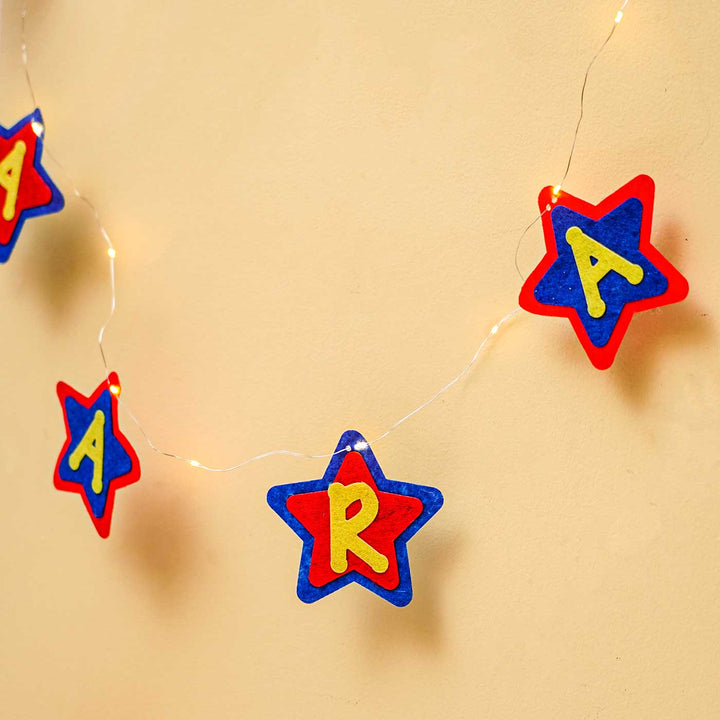Personalized Red & Blue Stars Felt Fairy Light For Kids