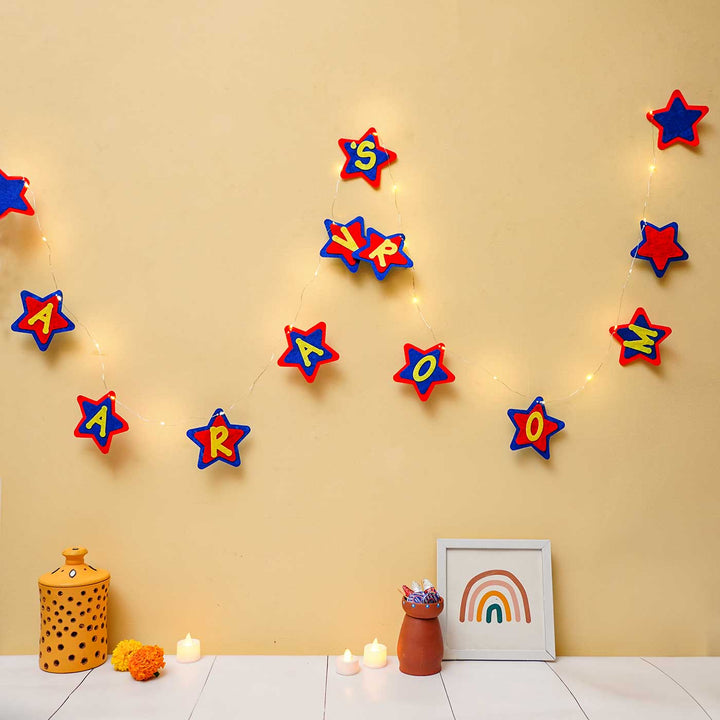 Personalized Red & Blue Stars Felt Fairy Light For Kids
