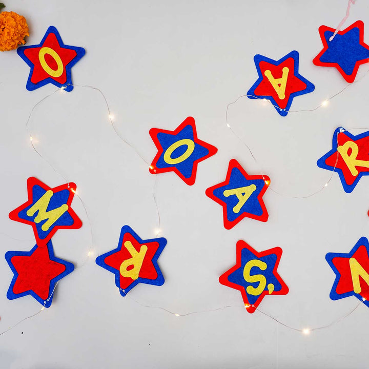 Personalized Red & Blue Stars Felt Fairy Light For Kids