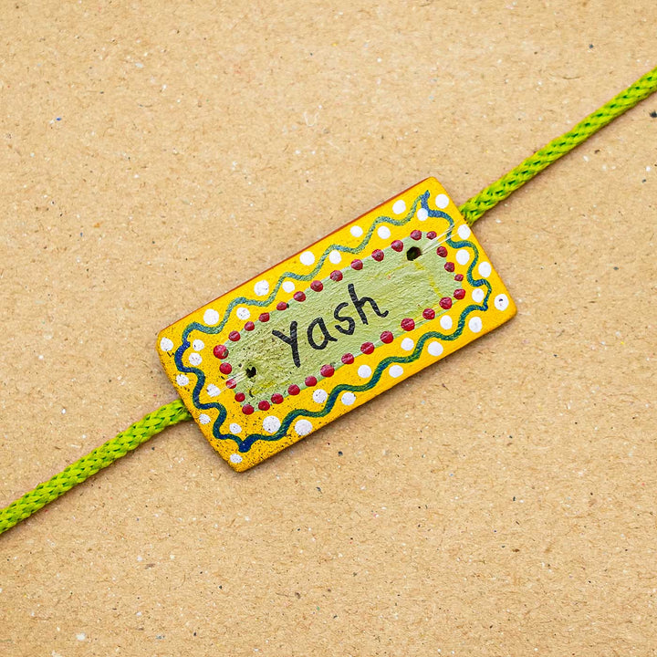 Personalized Terracotta Rectangle Rakhi With Roli Chawal