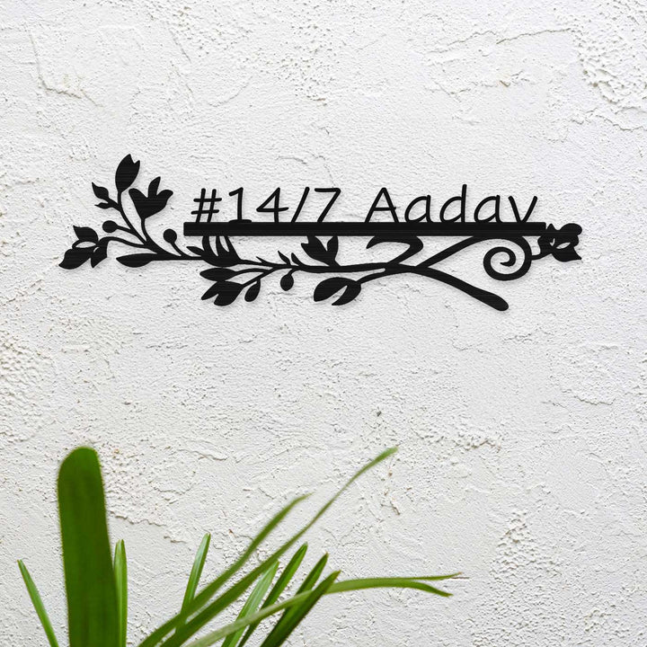 Personalized Laser Cut Sleek Floral Design Steel Name Plate