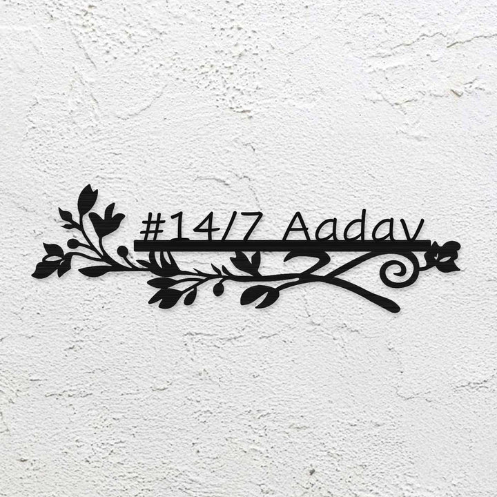 Personalized Laser Cut Sleek Floral Design Steel Name Plate