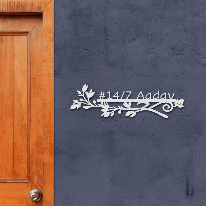Personalized Laser Cut Sleek Floral Design Steel Name Plate