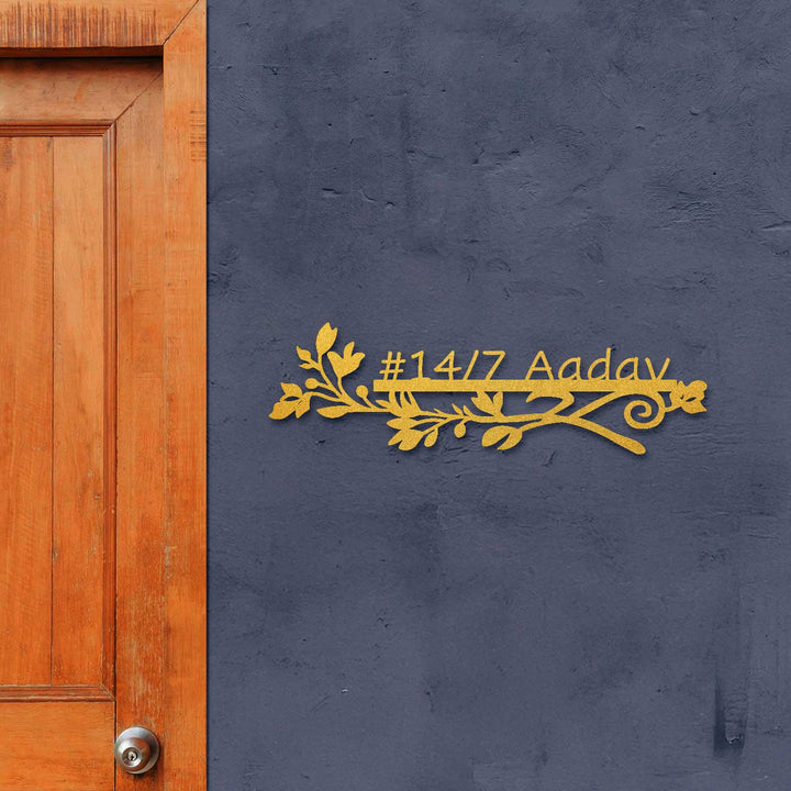 Personalized Laser Cut Sleek Floral Design Steel Name Plate