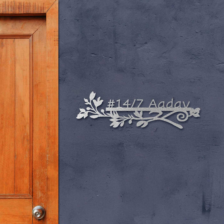 Personalized Laser Cut Sleek Floral Design Steel Name Plate