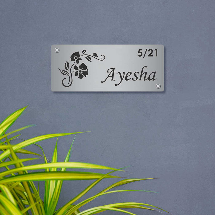 Personalized Laser Cut Floral Theme Steel Name Plate