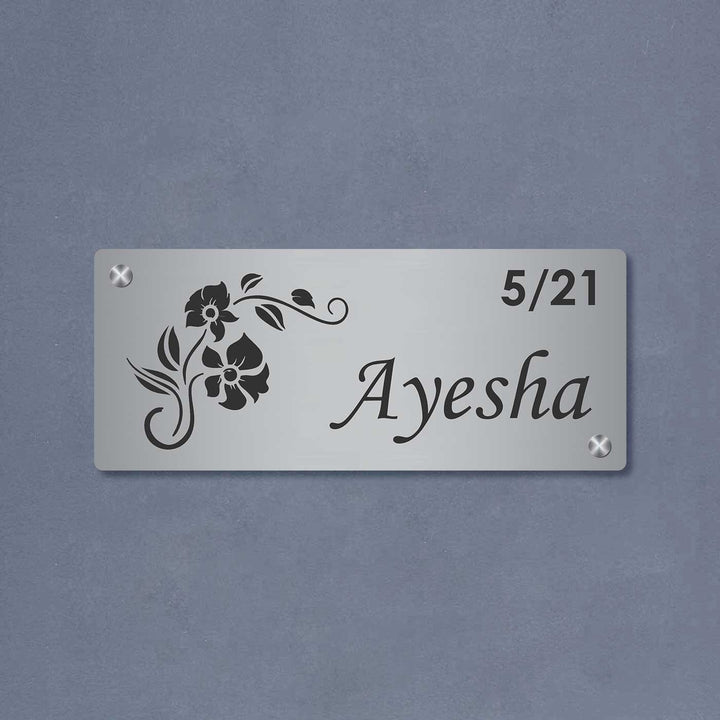 Personalized Laser Cut Floral Theme Steel Name Plate