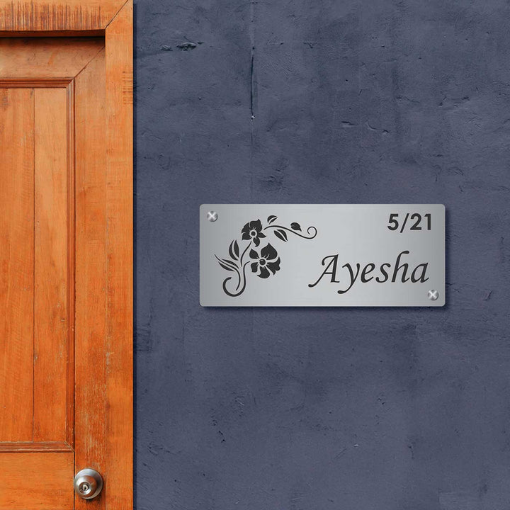 Personalized Laser Cut Floral Theme Steel Name Plate