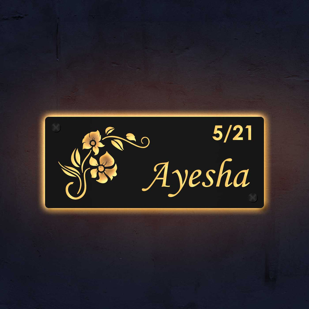 Personalized Laser Cut Floral Theme Steel Name Plate