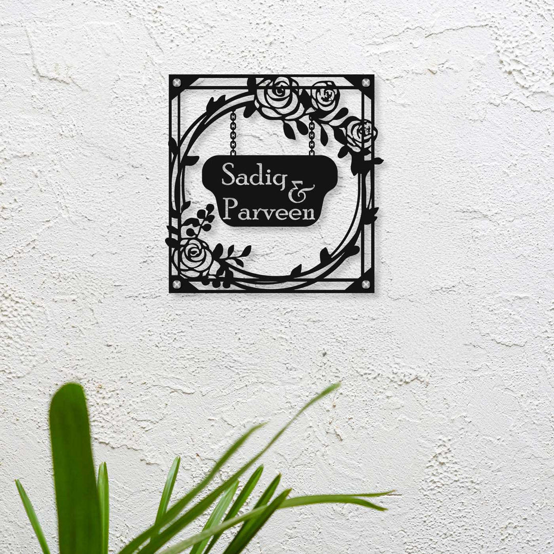 Personalized Laser Cut Rose Theme Steel Name Plate