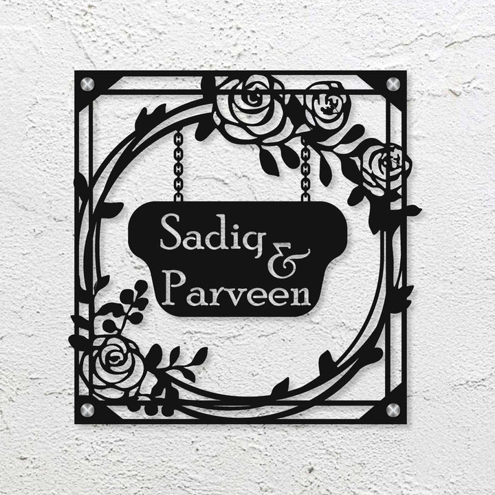 Personalized Laser Cut Rose Theme Steel Name Plate