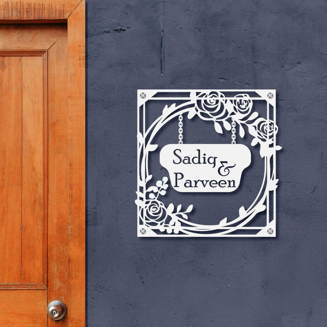 Personalized Laser Cut Rose Theme Steel Name Plate