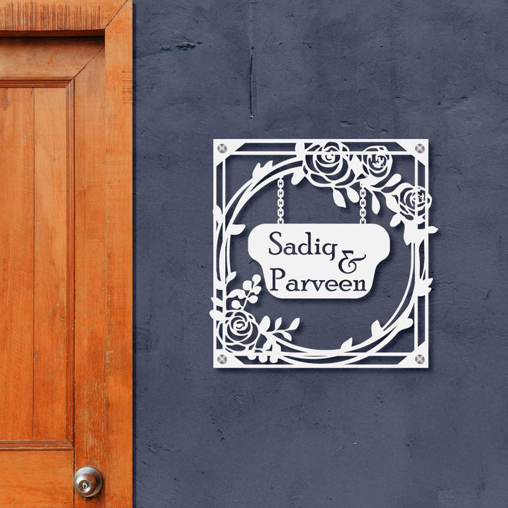 Personalized Laser Cut Rose Theme Steel Name Plate