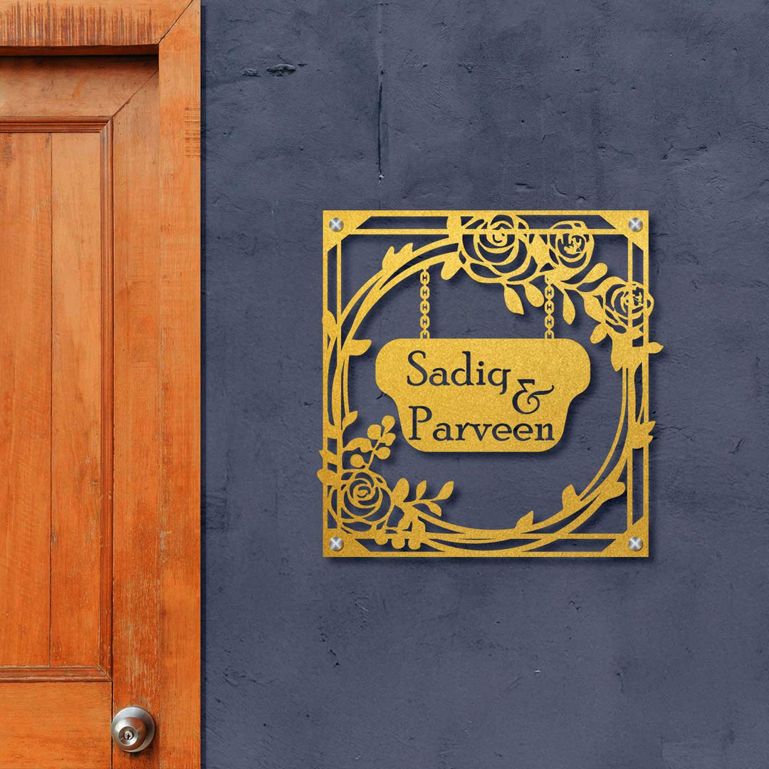 Personalized Laser Cut Rose Theme Steel Name Plate