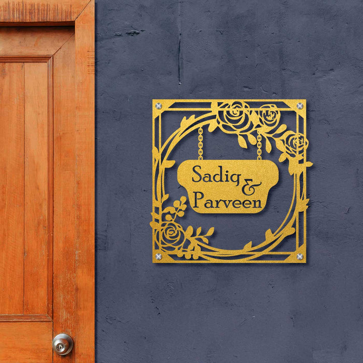 Personalized Laser Cut Rose Theme Steel Name Plate