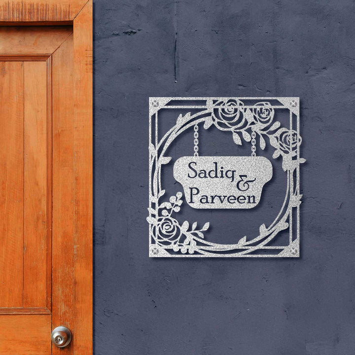 Personalized Laser Cut Rose Theme Steel Name Plate