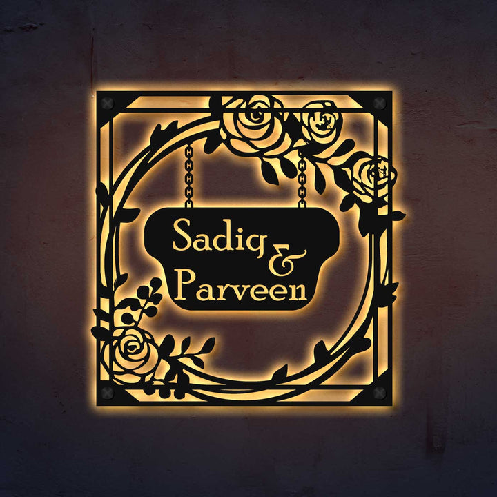 Personalized Laser Cut Rose Theme Steel Name Plate