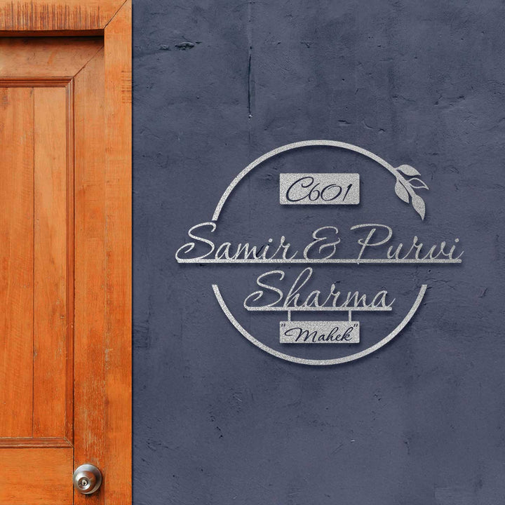 Personalized Laser Cut Round Leaf Design Steel Name Plate