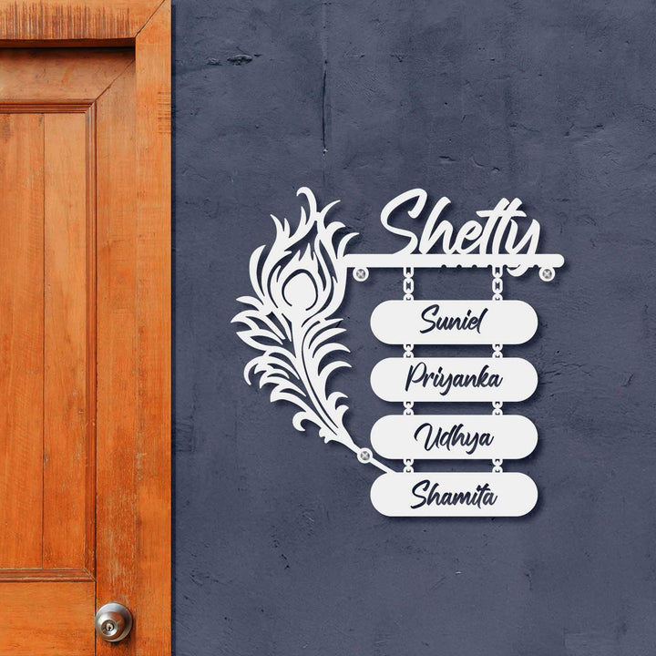 Personalized Laser Cut Peacock Feather Theme Steel Name Plate
