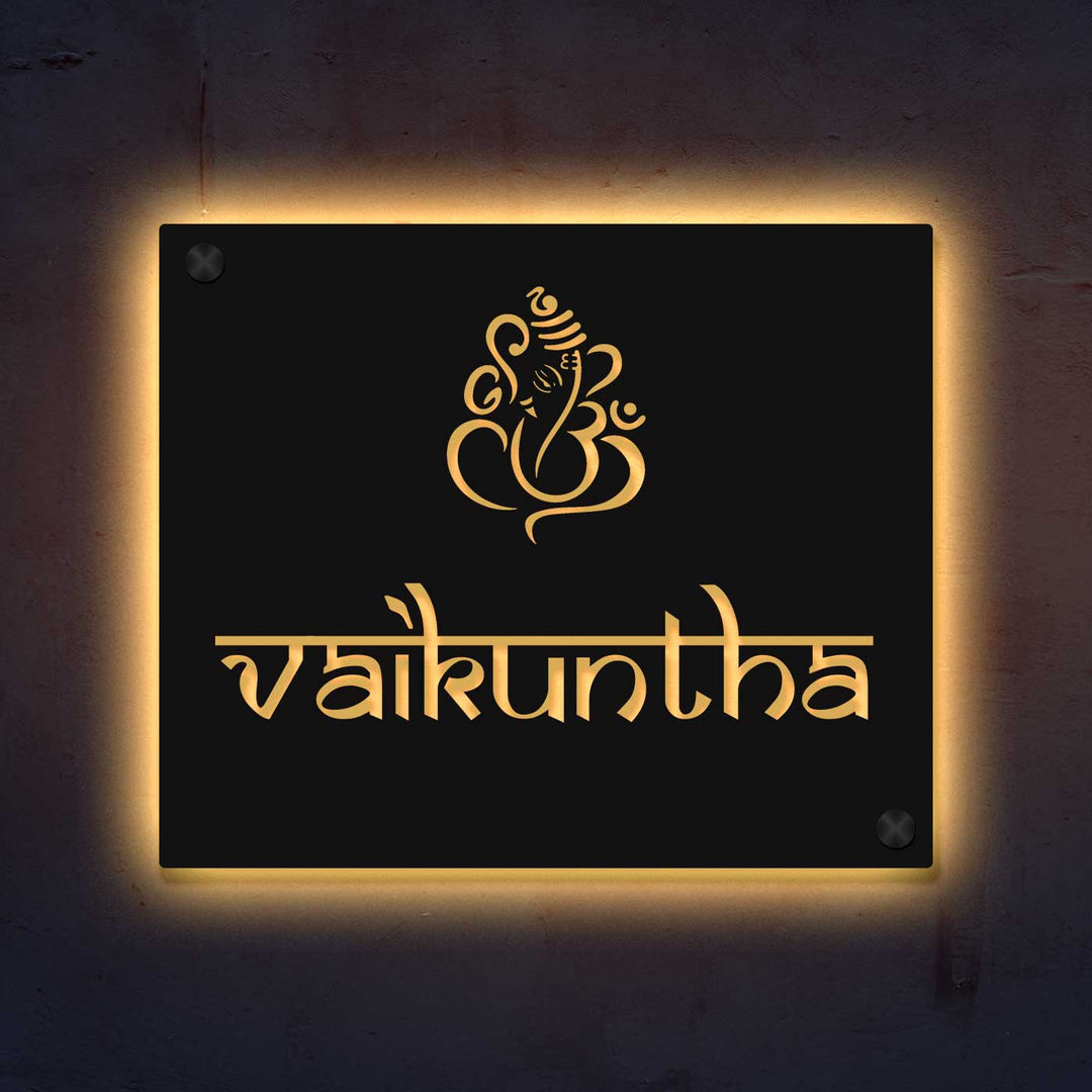 Personalized Laser Cut Ganesha Theme Steel Name Plate