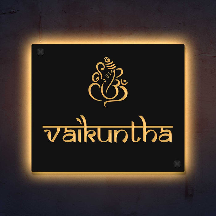 Personalized Laser Cut Ganesha Theme Steel Name Plate