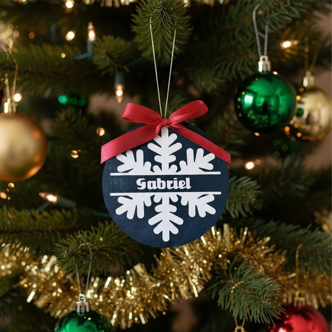 Personalized Snowflakes & Snowmen Wooden Christmas Tree Ornaments | Set of 2