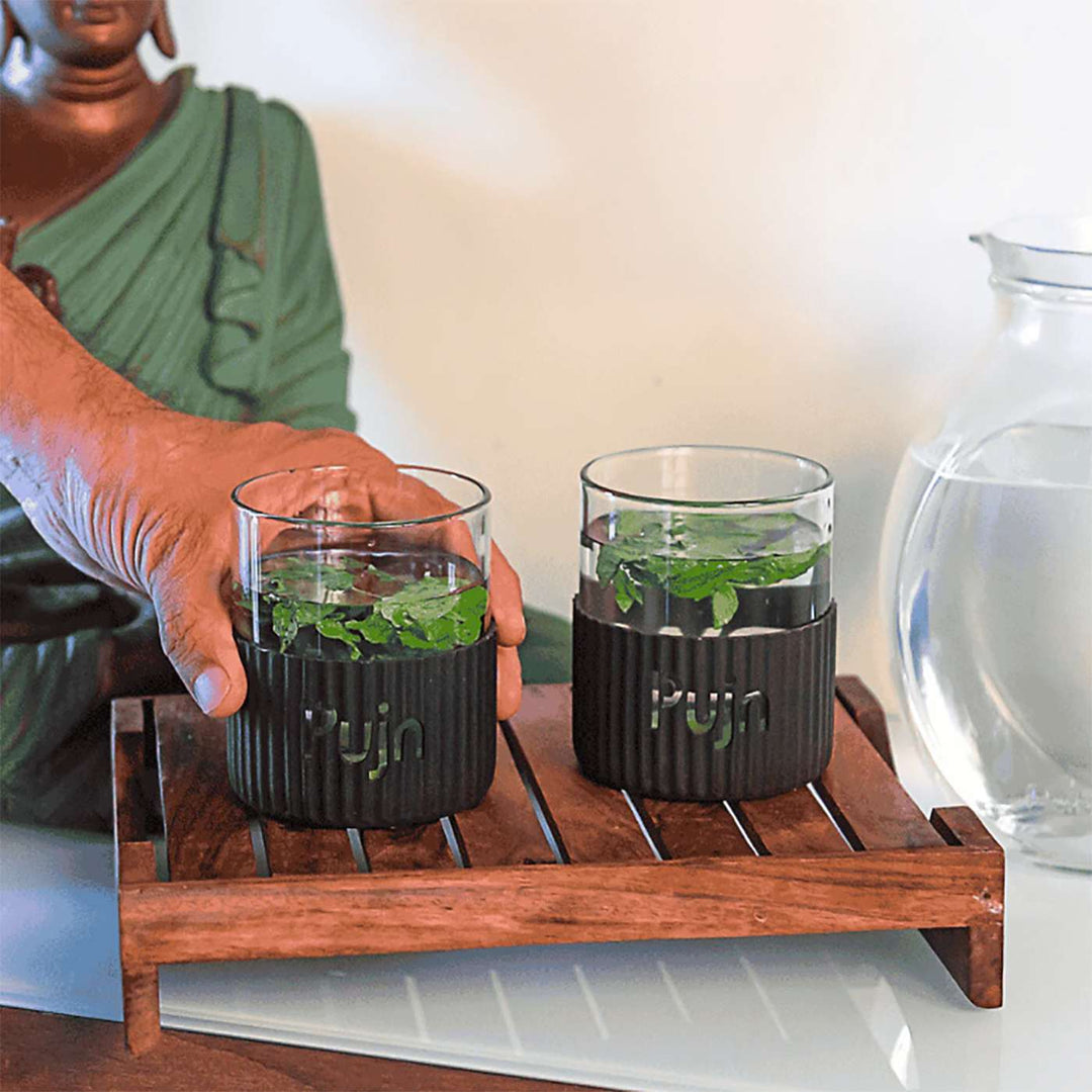 Personalized Borosilicate Glass Tumbler with Silicone Band  | 325 ml