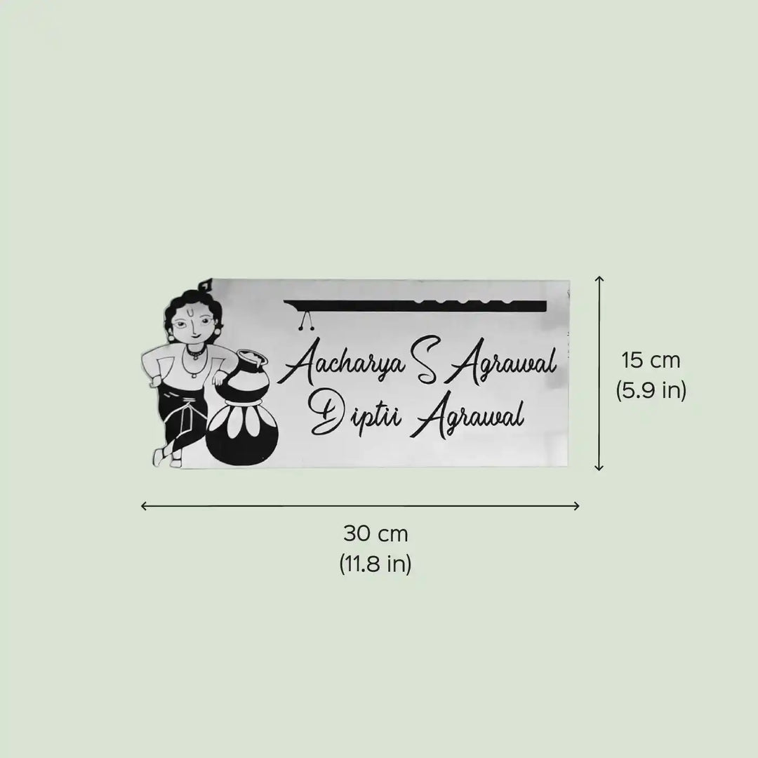 Personalized Krishna Theme Stainless Steel Name Plate