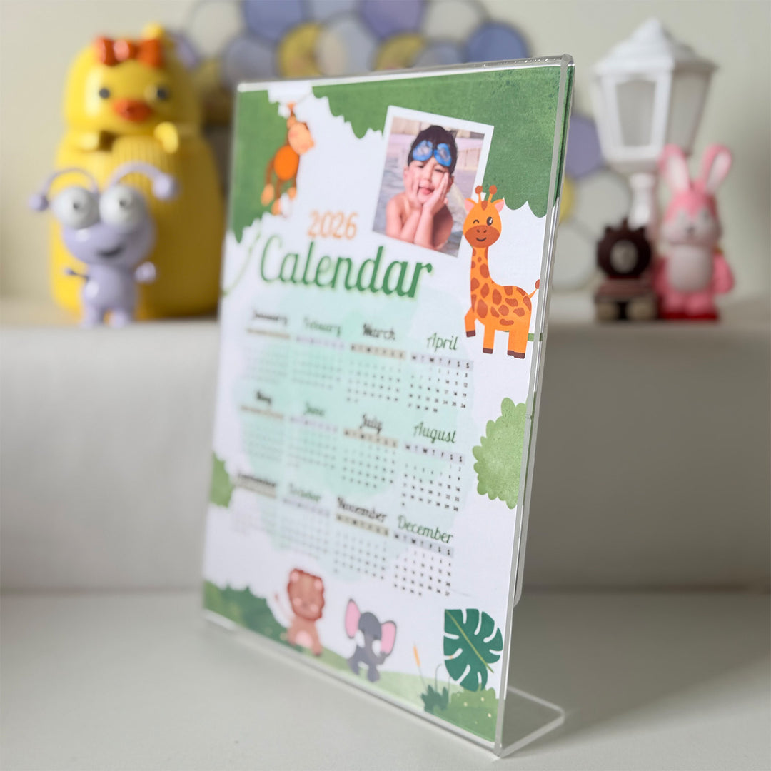 Photo Personalized Acrylic 2026 Jungle Theme Desk Calendar