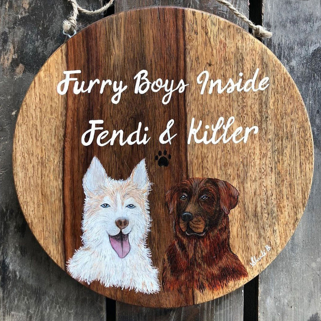 Personalized Handpainted 2 Pet Portraits Nameplate