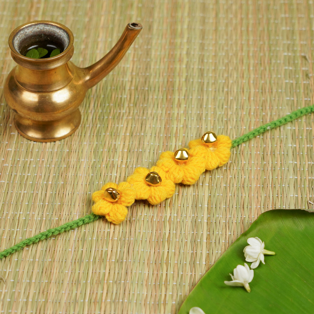 Handmade Crochet Floral Yellow Ghungroo Gajra