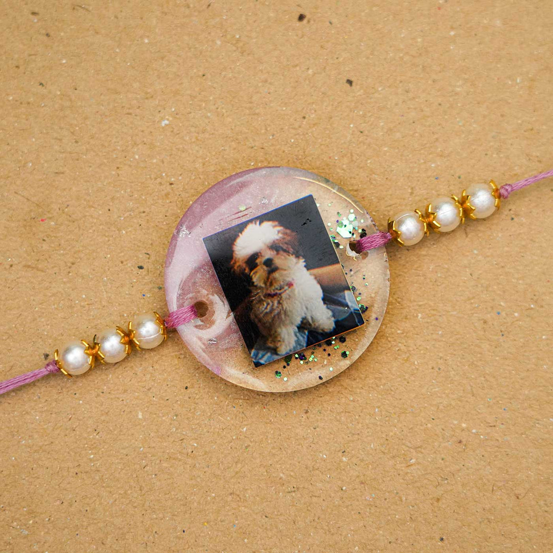Photo Personalized Reusable Resin Rakhi With Roli Chawal - Close-up of Photo Charm Bracelet