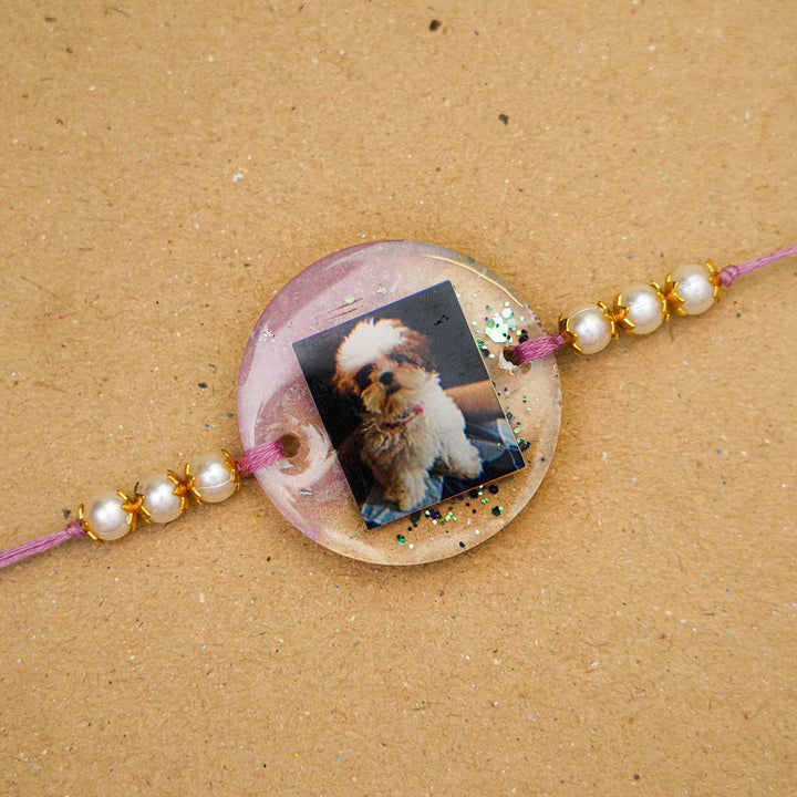 Photo Personalized Reusable Resin Rakhi With Roli Chawal - Close-up of Photo Charm Bracelet