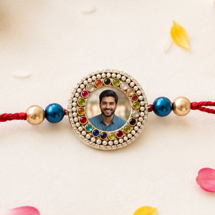 Personalized Handmade Clay Photo Rakhi With Roli Chawal For Brother