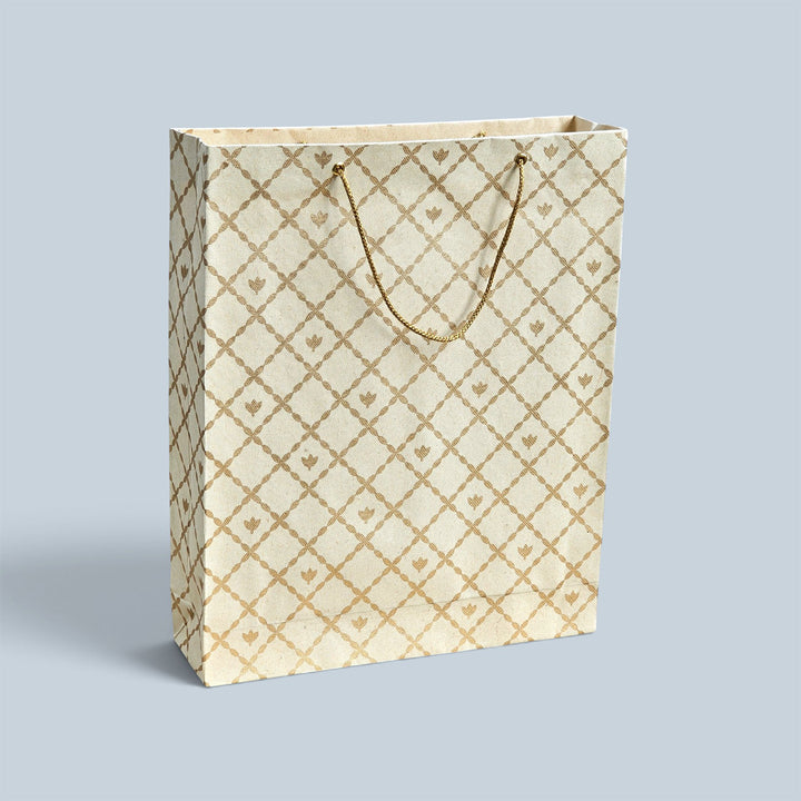 "Box Flower Maze" Handmade Golden Screen Printed Medium Paper Bag For Festive Gifting