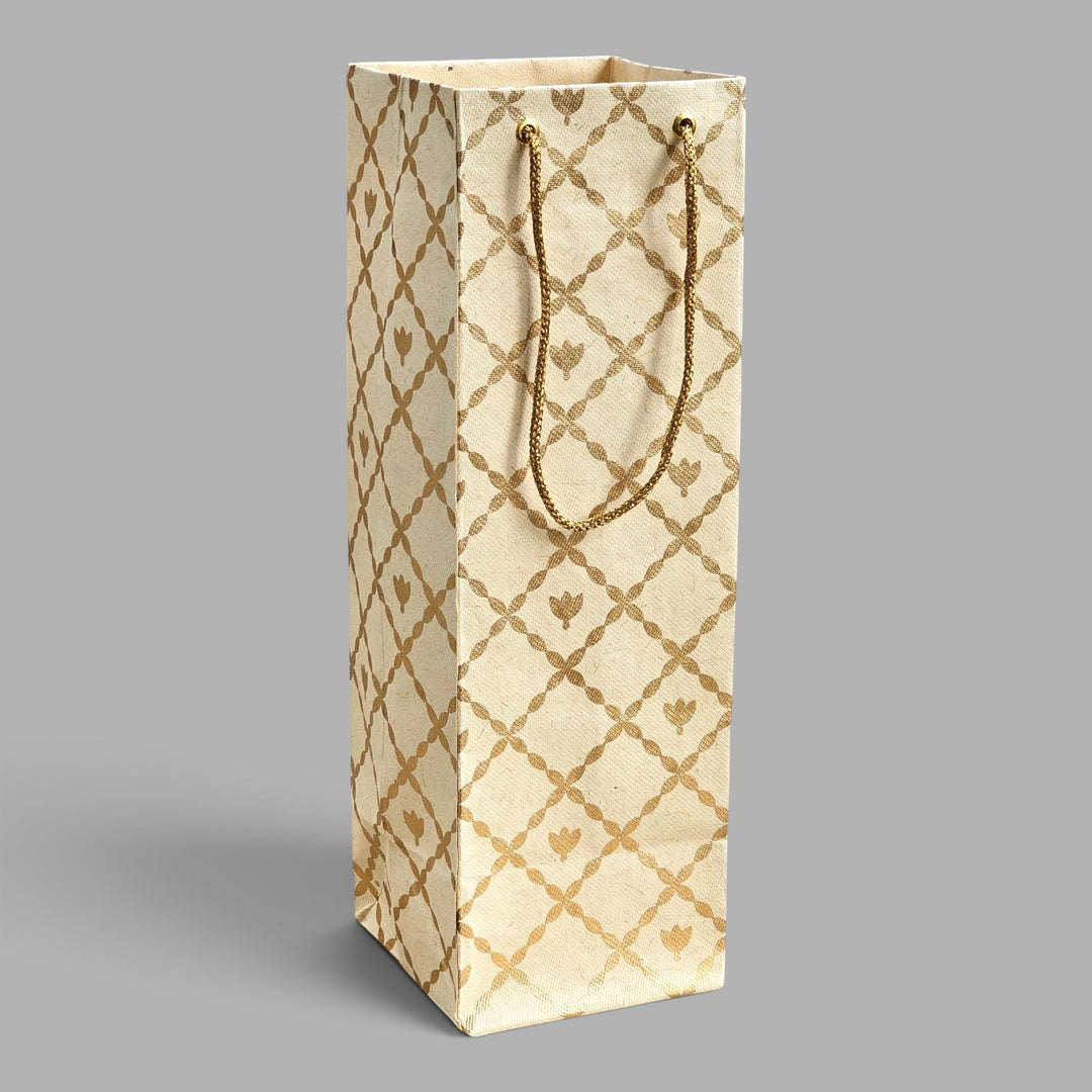 "Box Flower Maze" Handmade Golden Screen Printed Bottle Paper Bag For Festive Gifting