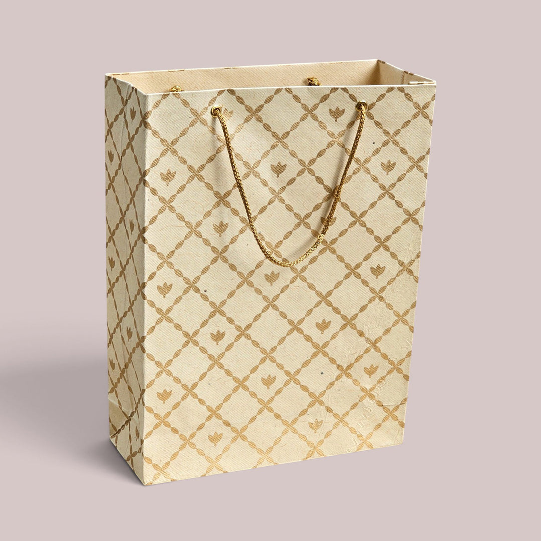 "Box Flower Maze" Handmade Golden Screen Printed Small Paper Bag For Festive Gifting