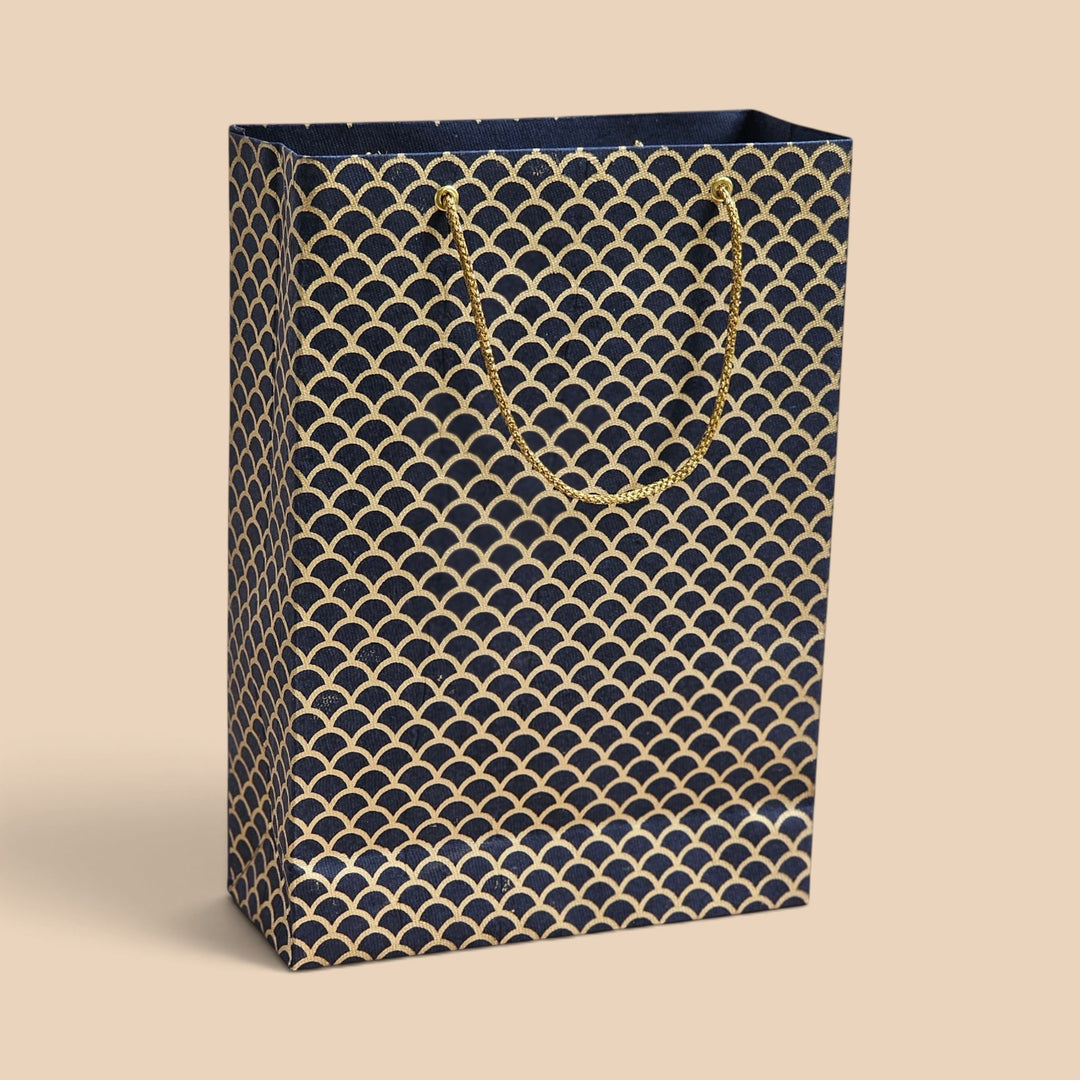 "Fishscale" Handmade Golden Screen Printed Small Paper Bag For Festive Gifting