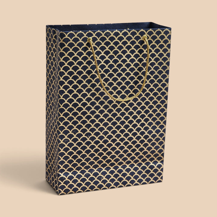 "Fishscale" Handmade Golden Screen Printed Small Paper Bag For Festive Gifting