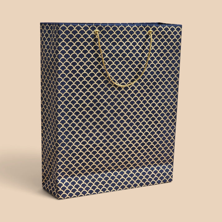 "Fishscale" Handmade Golden Screen Printed Medium Paper Bag For Festive Gifting