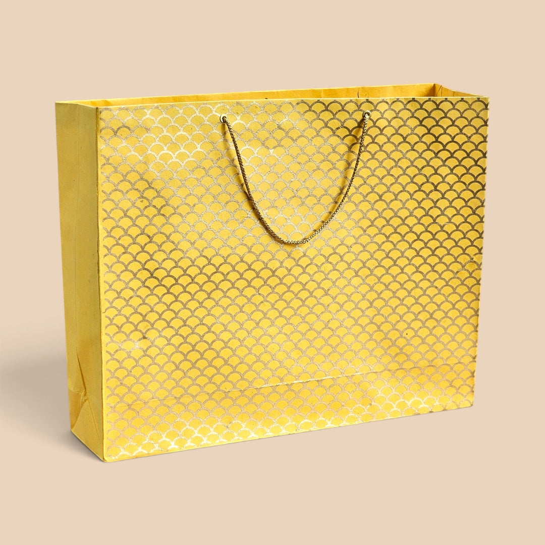 "Fishscale" Handmade Golden Screen Printed Large Paper Bag For Festive Gifting