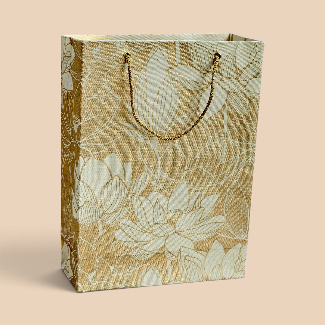"Lotus" Handmade Golden Screen Printed Small Paper Bag For Festive Gifting