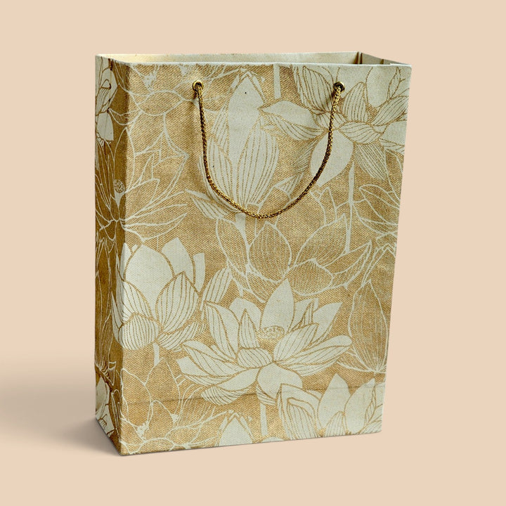 "Lotus" Handmade Golden Screen Printed Small Paper Bag For Festive Gifting