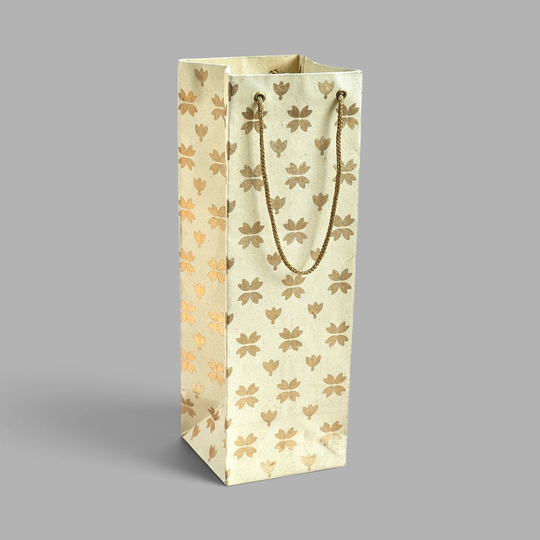 "Butterfly Clover" Handmade Golden Screen Printed Bottle Paper Bag For Festive Gifting