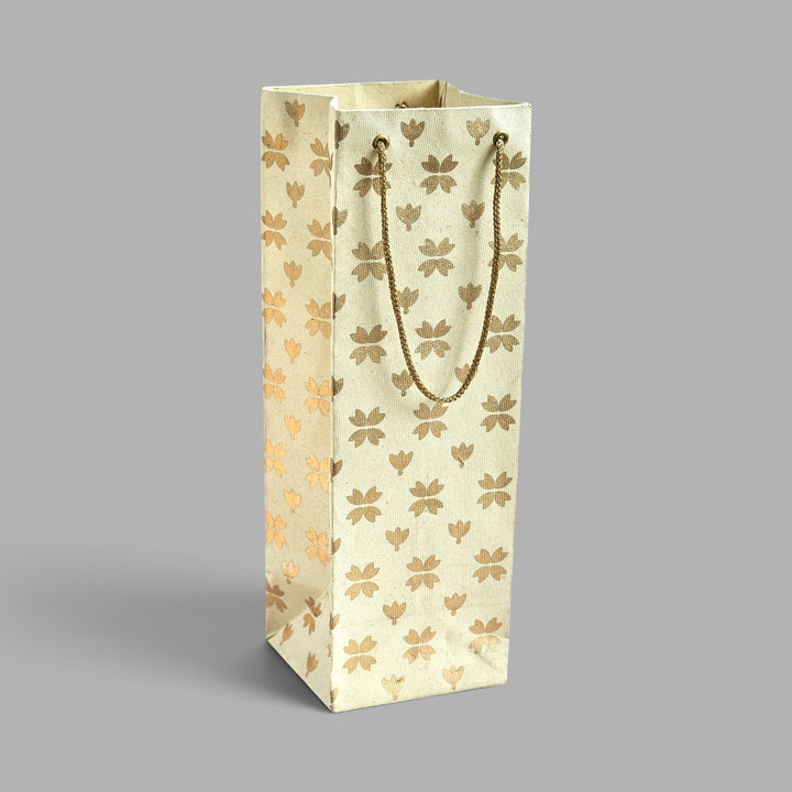 "Butterfly Clover" Handmade Golden Screen Printed Bottle Paper Bag For Festive Gifting