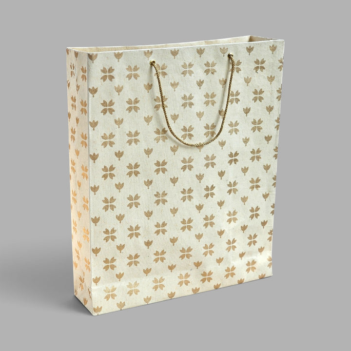 "Butterfly Clover" Handmade Golden Screen Printed Medium Paper Bag For Festive Gifting