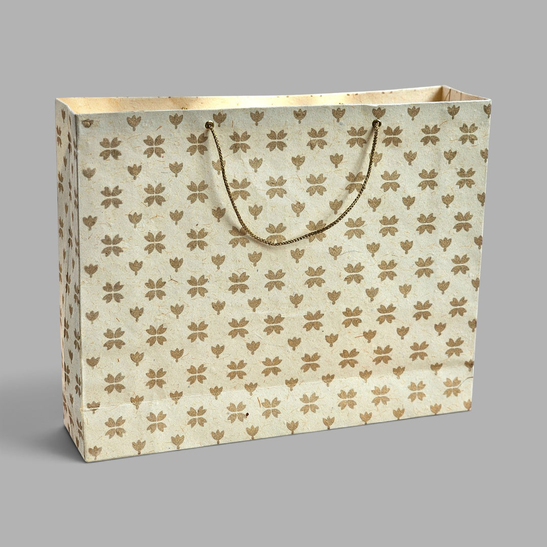"Butterfly Clover" Handmade Golden Screen Printed Large Paper Bag For Festive Gifting