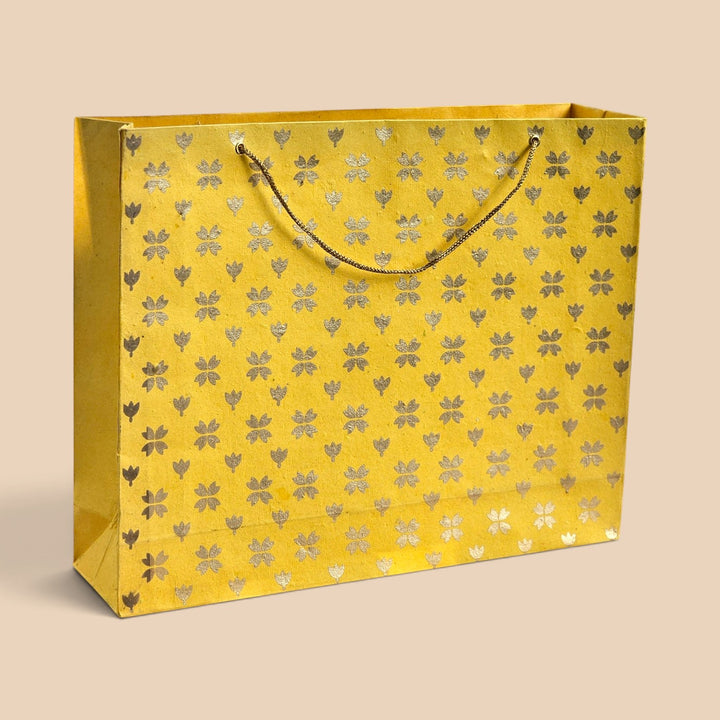 "Butterfly Clover" Handmade Golden Screen Printed Large Paper Bag For Festive Gifting