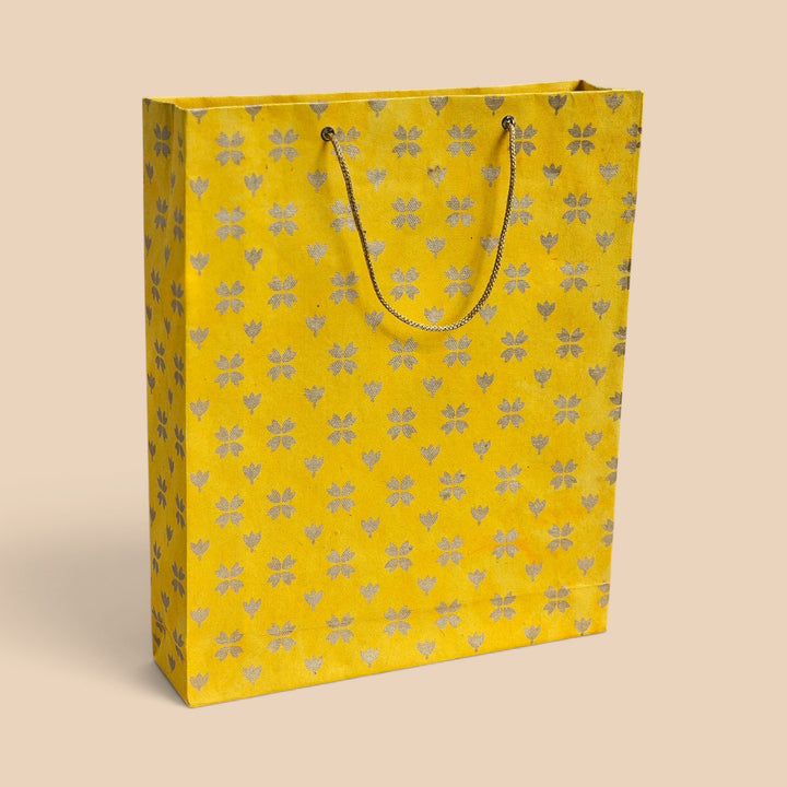 "Butterfly Clover" Handmade Golden Screen Printed Medium Paper Bag For Festive Gifting