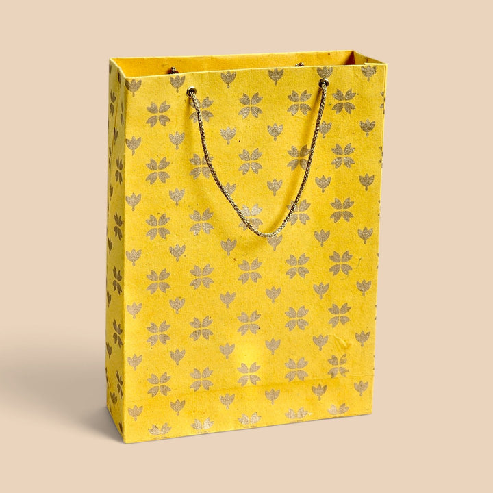 "Butterfly Clover" Handmade Golden Screen Printed Small Paper Bag For Festive Gifting